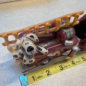 Ceramic firetruck ladder truck and Dalmatian